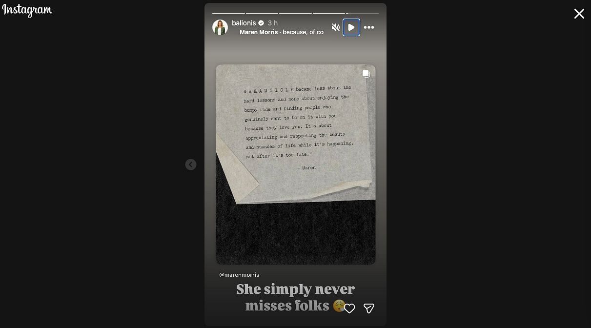 Still taken from Amanda Balionis' Instagram Story_Image Source: Instagram/@balionis